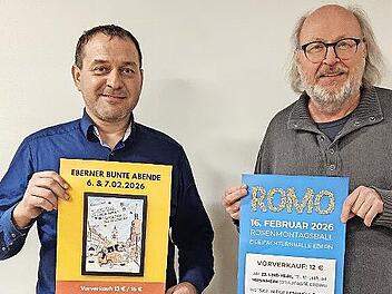 Die Vorsitzenden von Blasorchester und Kulturring, Matthias Sperber (links) und Walter Ullrich, freuen sich auf den Vorverkauf f&uuml;r Rosenmontagsball und Bunte Abende.