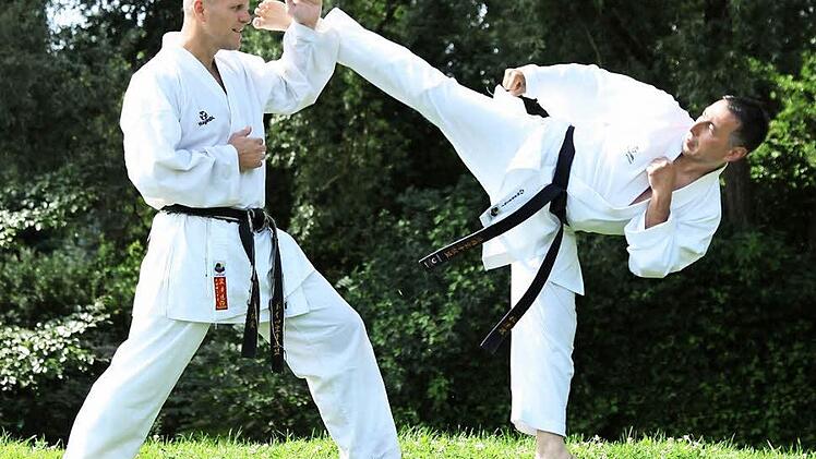 Stefan Müller (6. Dan) und sein Trainingspartner Mohsen Fard (5. Dan/rechts) in Aktion. Fotos: Wolfgang Desombre