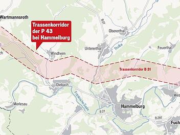 Die Grafik zeigt, wie nah der Trassenkorridor B 31 an Orte wie Waizenbach, Diebach oder Westheim heranreicht.