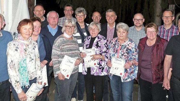 Diese Frauen und Männer wurden für ihre langjährige Vereinstreue zum Fußballclub Neuenmarkt geehrt.  Foto: Werner Reißaus