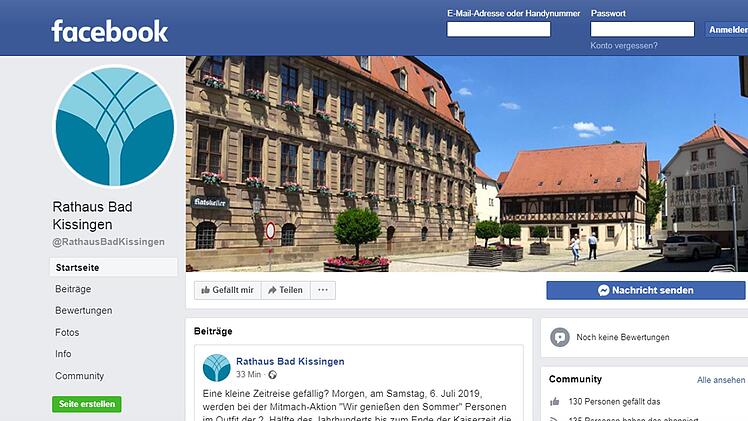 Die Stadtverwaltung ist jetzt auch auf Facebook und Twitter zu finden.Screenshot Facebook-Seite Rathaus Bad Kissingen