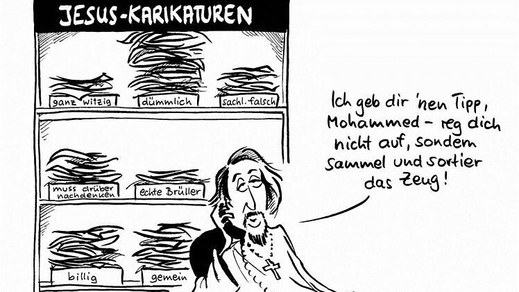 Bereits 2006, nach Veröffentlichung der Mohammed-Karikaturen in einer dänischen Tageszeitung, hat sich Karikaturistin Christiane Pfohlmann aus Bamberg satirisch mit dem Thema auseinander gesetzt (mehr dazu auf www.infranken.de).