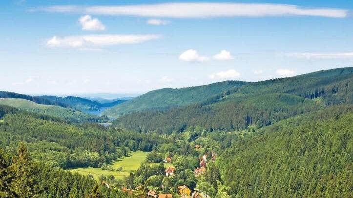 Der Fernwanderweg Försterstieg führt direkt an Osterode vorbei und bietet spektakuläre Ausblicke auf die Täler des Harzer Nationalparks - wie hier auf den kleinen Ort Riefensbeek-Kamschlacken. Foto: djd/Touristinformation Osterode am Harz