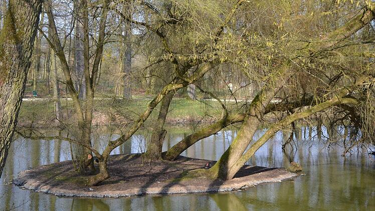 Die Schwaneninsel im See des Parks Rosenau wurde hergerichtet. Dabei verschwand das alte Häuschen. Foto: Rainer Lutz