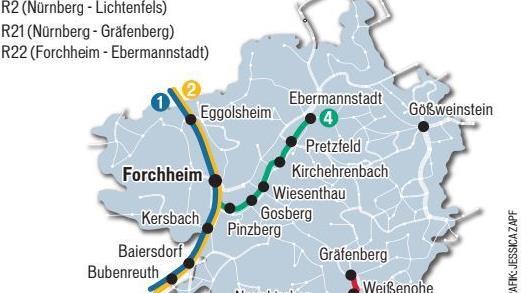 Vier Bahnlinien führen durch den Landkreis Forchheim.