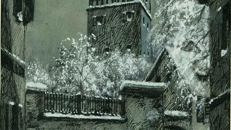 Roter Turm im Winter, gemalt von Christian Schmidt. Foto: Stephan Tiroch