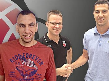 Mit Yassin Idbihi (l.) und Nikos Zisis (r.) darf Geschäftsführer Rolf Beyer zwei sehr erfahrene Akteure in Bamberg willkommen heißen. Fotomontage: Brose Baskets