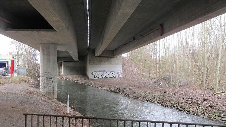 Rechts vom Brückenkopf der Stadtautobahn liegt die Fundstelle des Skeletts.