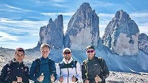 Höh(e)n-Trainingslager vor den Drei Zinnen (v. li.): Florian Beck, Andreas Krenz, Dominik Mages, Daniel Götz.