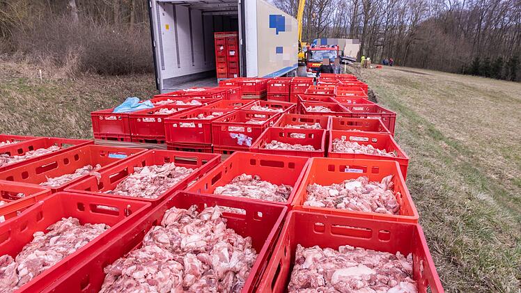 Fleischtransporter kommt bei Mürsbach von Straße ab
