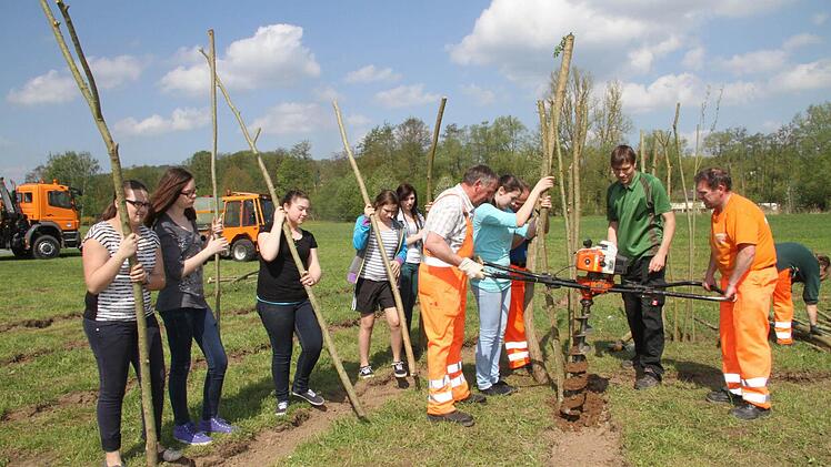 Die Arbeiter des Bauhofes mit ihren Helfern von der 8. Klasse der Herzog-Otto-Mittelschule