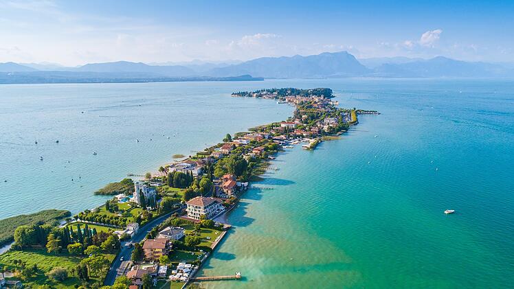 Aerial view on Sirmione city in Italy, Lombardy