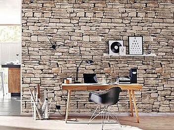 Das Dekor "Steinmauer" sorgt für einen individuellen Look der neuen Trockenbauwand - ganz ohne Tapezieren & Co.