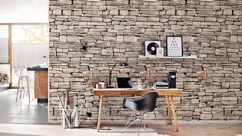 Das Dekor "Steinmauer" sorgt für einen individuellen Look der neuen Trockenbauwand - ganz ohne Tapezieren & Co.