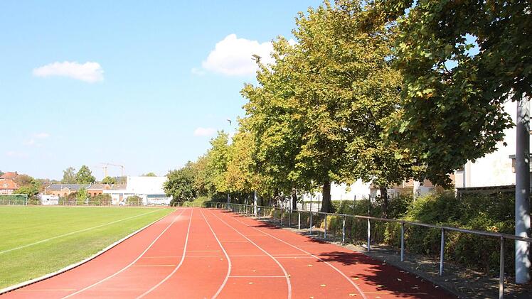 Blick auf die 400-Meter-Bahn der Benno-Benz-Sportanlage. Der Kunststoffbelag hat gelitten, und die Bäume haben schon den Weg neben der Anlage beschädigt. Foto: Simone Bastian