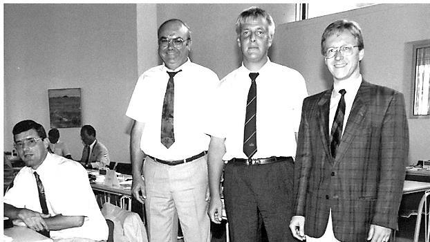 Die neue Verbandsspitze (stehend, von links): Der Coburger Landrat Karl Zeitler, der Coburger Oberbürgermeister Norbert Kastner (beide SPD) und der Kronacher Landrat Werner Schnappauf (CSU)