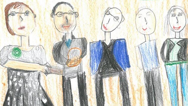 Bei der Veranstaltung waren dabei (von links): Uschi Schmidt, Manfred Bachmayer, Uwe Kerkewitz, Peter Maier und Retta Müller-Schimmel Foto: Gabriela Ruyter, gemalt von Hala