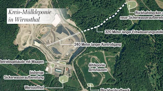 Diese Grafik auf Grundlage von Geobasisdaten der Bayerischen Vermessungsverwaltung zeigt die Aufteilung der Deponie. Grafik: Franziska Schäfer