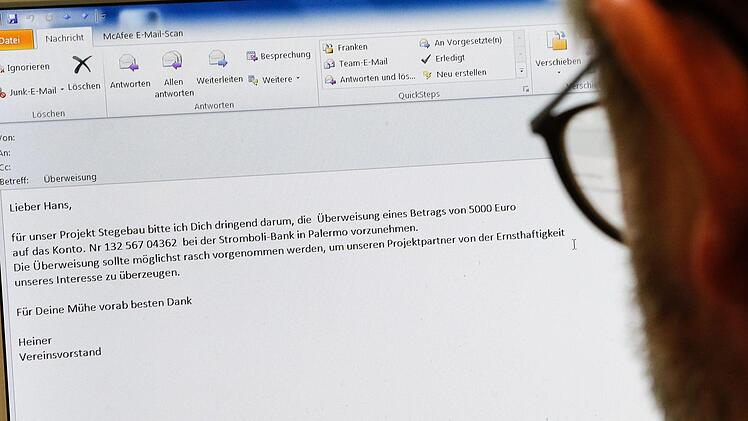 So ähnlich könnte eine betrügerische  Chef-Mail aussehen, um ans Geld von Vereinen zu kommen  (Abbildung gestellt). Matthias Hoch