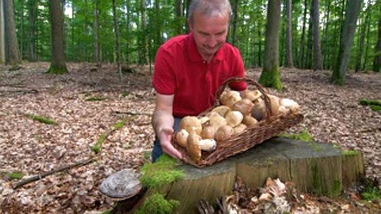 Ein prall gefüllter Korb: Otmar Diez hat zahlreiche Pilze gesammelt. Foto: Naturschule