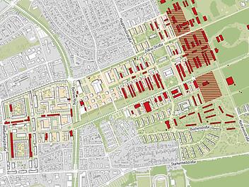 Der Rahmenplan Konversion, der am Dienstag im Rathaus beschlossen werden soll: Gebäude in Rot sind nichtmehr enthalten.
