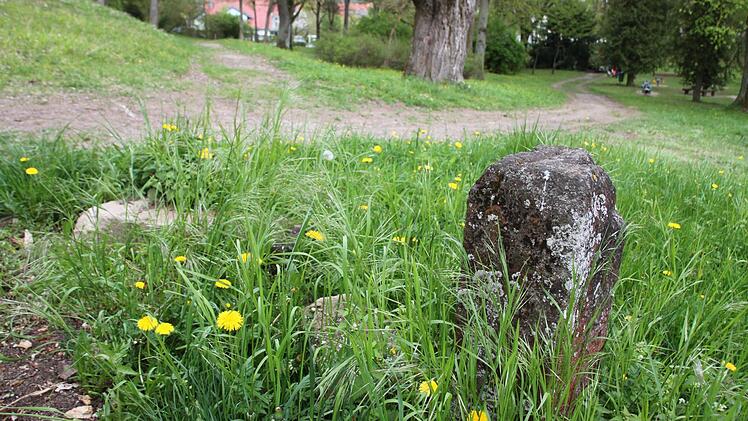 Die alte Steinbank liegt in Trümmern im Hindenburpark. Foto: Heike Beudert