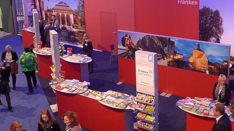 Der Messestand von Franken-Tourismus befindet sich während der Internationalen Tourismusbörse Berlin (ITB) in Messehalle 6 neben dem Nürnberger Stand.