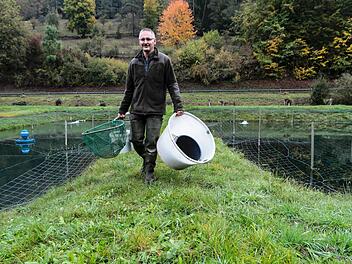 Matthias Lederer betreibt mit seiner Frau die Forellenzucht Juratal bei Weismain. Er verkauft seine Fische auf Märkten oder an Gastronomiebetriebe.  Fotos: Matthias Hoch