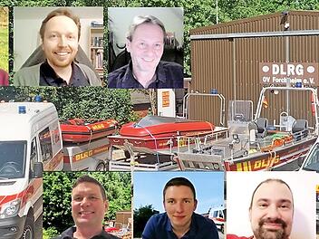 Der neu gewählte Vorstand der DLRG Forchheim, obere Reihe: Zweite Vorsitzende Nicole Söder, Vorsitzender Maik Baumgarten, Dritter Vorsitzender Ralf Gügel, Jugend-Vorsitzende Anja Karl; untere Reihe: Schatzmeister Matthias Kestler, Technischer Leiter (Einsatz) Mario Großkopf, Technischer Leiter (Ausbildung) Markus Löffler