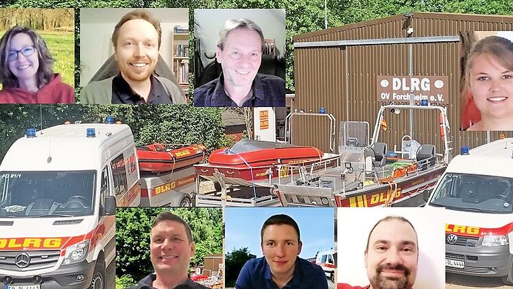 Der neu gewählte Vorstand der DLRG Forchheim, obere Reihe: Zweite Vorsitzende Nicole Söder, Vorsitzender Maik Baumgarten, Dritter Vorsitzender Ralf Gügel, Jugend-Vorsitzende Anja Karl; untere Reihe: Schatzmeister Matthias Kestler, Technischer Leiter (Einsatz) Mario Großkopf, Technischer Leiter (Ausbildung) Markus Löffler