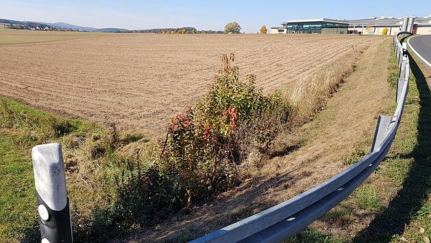 Auf dieser Fläche vis-à-vis vom Valeo-Werk Fischbach (rechts) entsteht der Solarpark. Links hinten liegt Eberns Stadtteil Frickendorf. Fotos: Eckehard Kiesewetter
