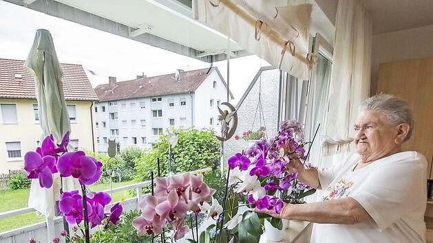 Trotz ihres Schicksalsschlages, der Vollblindheit, hat Maria Söldner ihren Humor bewahrt. Die 75-Jährige hegt und pflegt leidenschaftlich ihre Orchideen neben weiteren Pflanzen. Fotos. René Ruprecht