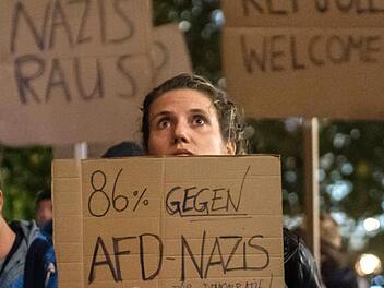 Mit Plakaten soll am Dienstag friedlich Protest gegen die Politik der AfD geäußert werden. Symbolbild: Stefan Sauer/dpa-