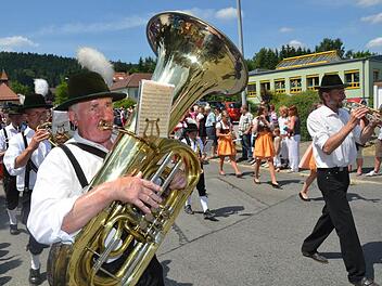 Mit Schweißperlen auf der Stirn zogen die Musikanten beim Kreismusikfest durch Pressig.