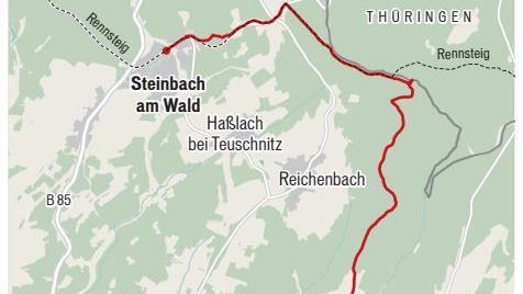 Von Teuschnitz nach Steinbach auf Umwegen: Der Wanderer nähert sich dem Norden. Grafik: Dagmar Klumb