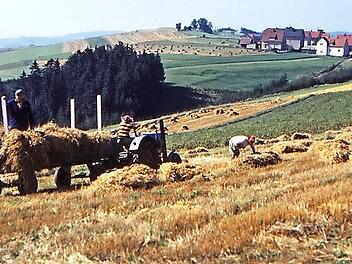 Strohernte bei Hesselbach um 1970