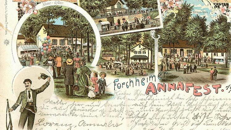 itgenössische Ansichtskarte vom AnnafestQuelle: Stadtarchiv Forchheim/Repros: Rainer Kestler/Grafik: Michael Beetz