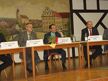 Die Referenten auf dem Podium: Paul Lehrieder, Dieter Wagner, Martin Sage, Bernd Rützel und Frank Firsching (von links).