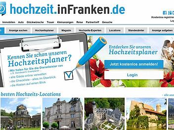 Der Screenshot zeigt die Startseite des neuen Internetportals www.hochzeit.infranken.de.