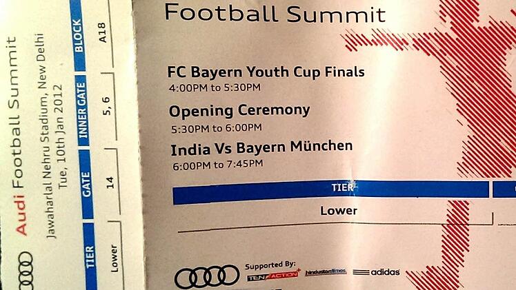 Max Riedelbergers Eintrittskarte für ein Spiel während des Trainingslagers in Indien