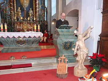 Gotthard Schwender sprach über die Aufgaben und Sorgen der Forstleute  und Waldarbeiter anlässlich des 50. Sebastianstags in der Klosterkirche  am Kreuzberg. Foto:  Marion Eckert