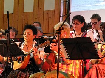 Mit ein bisschen Lampenfieber,  aber voll konzentriert zupfen die Musikanten ihre Mandolinen, Mandolen und Gitarren.