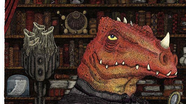 Hildegunst von Mythenmetz: Zeichnung und Skizze Walter Moers, coloriert von Oliver Schmitt, Portrait aus "Das Labyrinth der Träumenden Bücher", Leihgabe Walter Moers© Walter Moers, Piper Verlag, München und Albrecht Knaus Verlag München in der Verlagsgruppe Randomhouse GmbH
