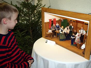 Junge und ältere Besucher bestaunten die verschiedenen Krippen. Faszinierend auch die Darstellung einer  Maiandacht in der Hausgemeinschaft. Foto: Susanne Deuerling