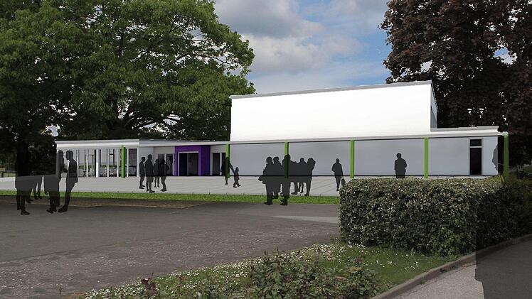 So sieht das Gebäude für die neue Sporthalle und das Dorfgemeinschaftshaus in Obertheres von Südosten aus. Die Gemeinde Theres geht mit dem Projekt in den Wettbewerb um europäische Fördermittel.
