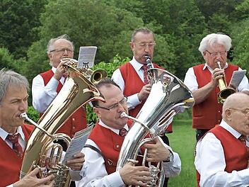 Sie können's noch und wie: Die Rentnerband aus Oerlenbach hat am Sonntag ihr 20-jähriges Bestehen gefeiert. Zunächst feierte man an der Sebastiani-Kapelle eine Maiandacht, dann ging es ins Musikerheim. Foto: Stefan Geiger