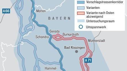 Der "Ostkorridor" der P43 w&uuml;rde &ouml;stlich der A7 zwei Kurorte und den Klauswald tangieren. Grafik: Dagmar Klumb / Quelle: Bundesnetzagentur