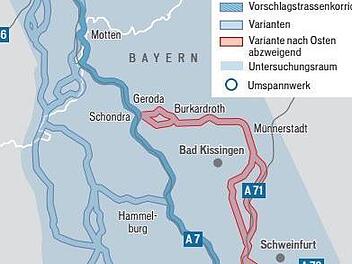Der "Ostkorridor" der P43 würde östlich der A7 zwei Kurorte und den Klauswald tangieren. Grafik: Dagmar Klumb / Quelle: Bundesnetzagentur