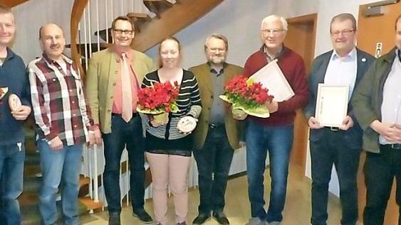 Ehrungen beim Stadtsteinacher Gartenbauverein; im Bild (von links) Jens Pöhner, Zweiter Vorsitzender Jürgen Schultheiß, Bürgermeister Roland Wolfrum, Anna Konopka, Kreisfachberater Friedhelm Haun, Dieter Buchwald, Franz Schrepfer und und Vorsitzender Andreas Dremer  Foto: Klaus-Peter Wulf