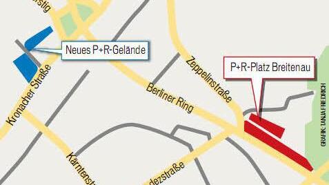 Die Grafik zeigt die Lage der alten und neuen P+R-Plätze